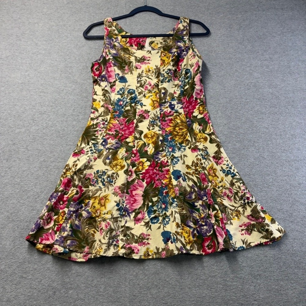 Vintage Incoming Dress Womens 9 Yellow Floral Mini Sleeveless Fit & Flare